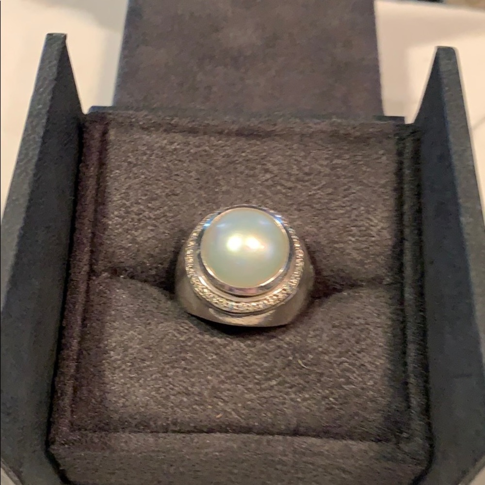 David Yurman 925 silver Mabe Pearl Diamond ring